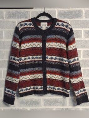 Christopher & Banks Wool Blend Women's Fair Isle Striped Button Down Cardigan MD